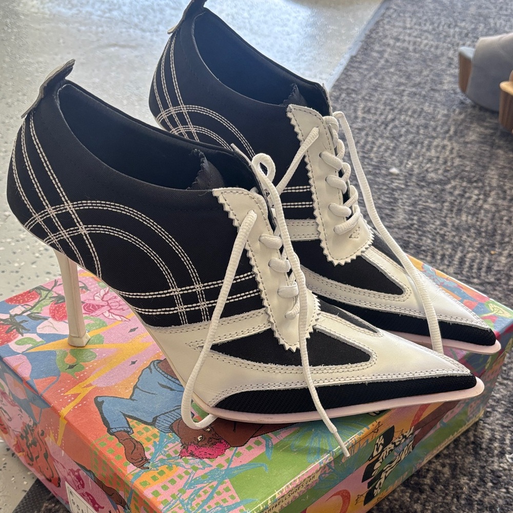 Jeffrey Campbell Black and White Lace-Up Heels